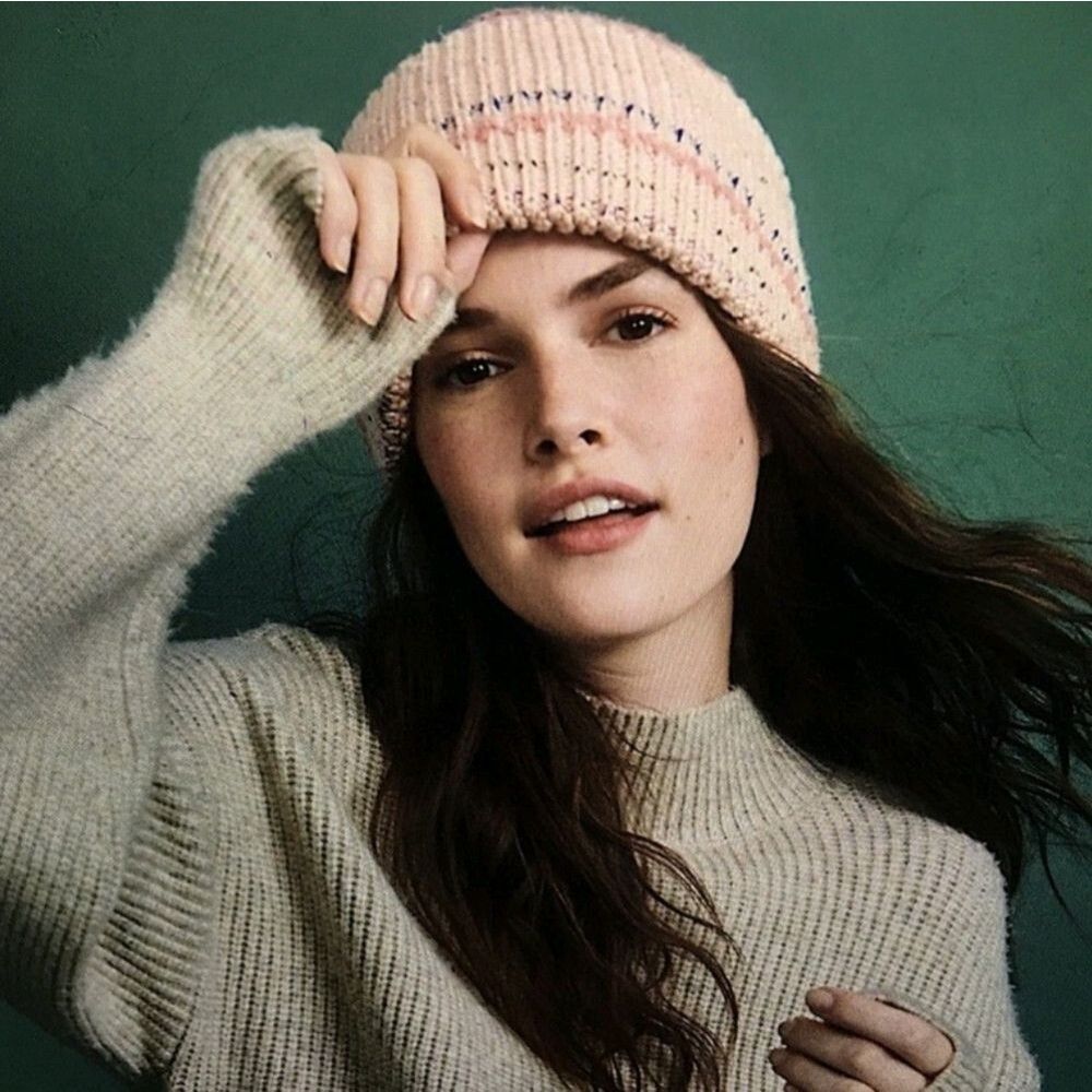 Anthropologie Sherbet Striped Beanie Hat Pink Sparkle Stocking Cap